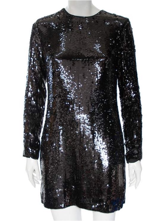 Diane Von Furstenberg Black Sequin Embellished Silk Pauletta Dress